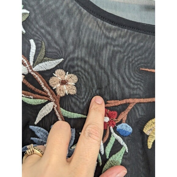 Miss Love Black Mesh Embroidered Bird Blouse Size Small - Picture 13 of 13